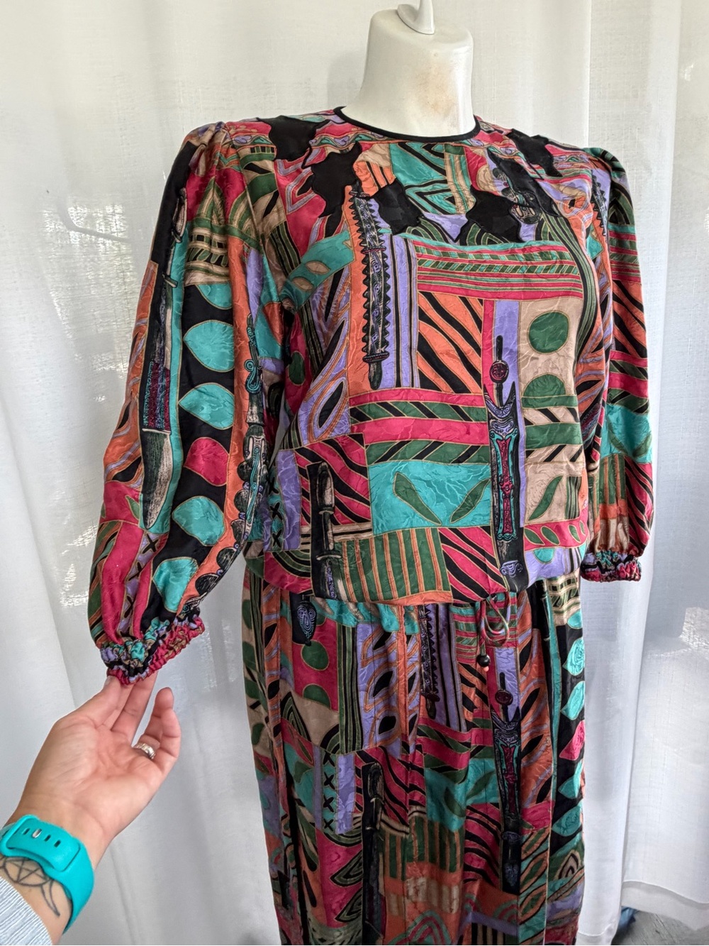 Vintage Diane Freis Original 100% Silk Abstract Print 2 Piece Skirt Set Size M - Picture 2 of 8